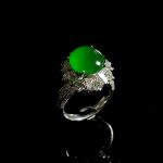 18K Gold Diamond Ring with Ice Sun Green Jadeite