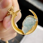 Ice Glass Jade Rabbit Pendant with Light Clear Water and Gold - Image 5