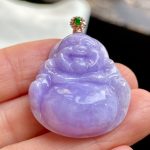 Icy Violet Jade Buddha Pendant with Gold Clasp - Image 2