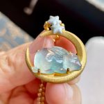 Ice Glass Jade Rabbit Pendant with Light Clear Water and Gold - Image 3