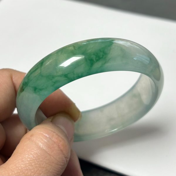 Icy Green Flower Jadeite Imperial Concubine Bracelet (54.9-49.2mm)