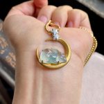 Ice Glass Jade Rabbit Pendant with Light Clear Water and Gold - Image 2